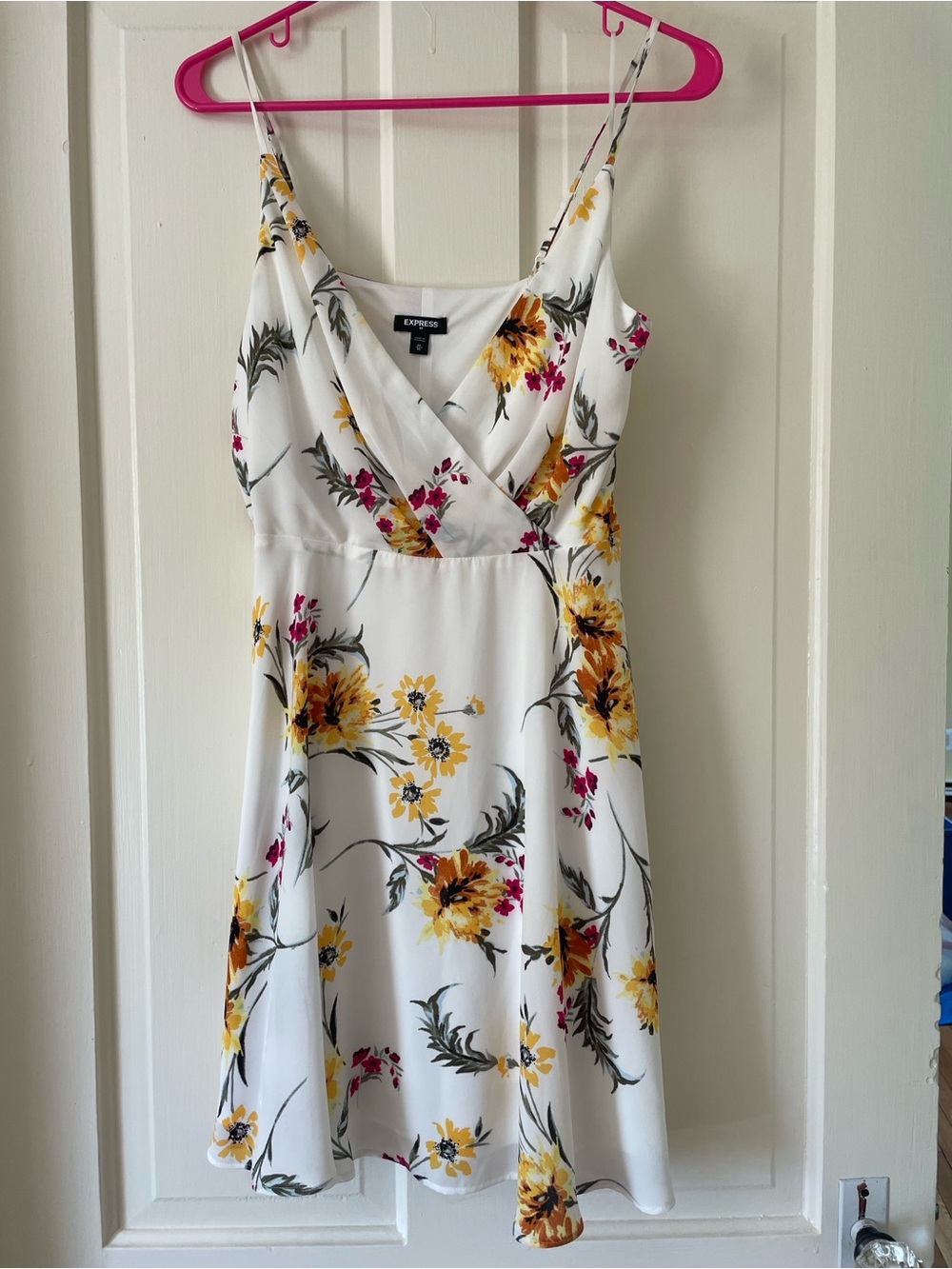 Express White Floral Mini Dress with Yellow & Pink Blooms